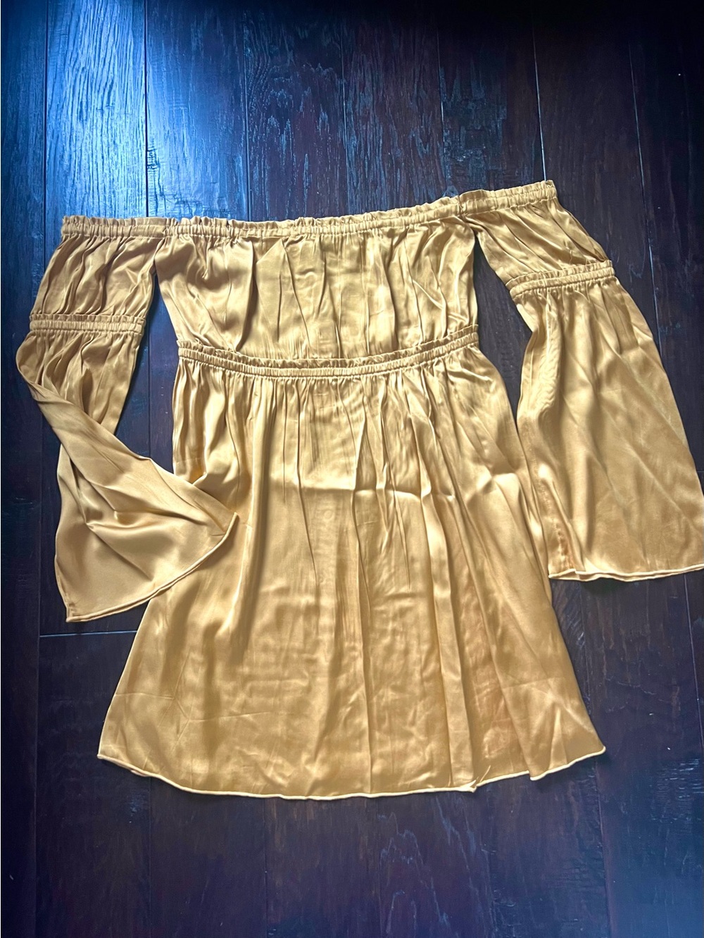 SHORE Brand Santa Maria Mini Dress in “Tinsel” (Metallic Gold) Boho Sz. M